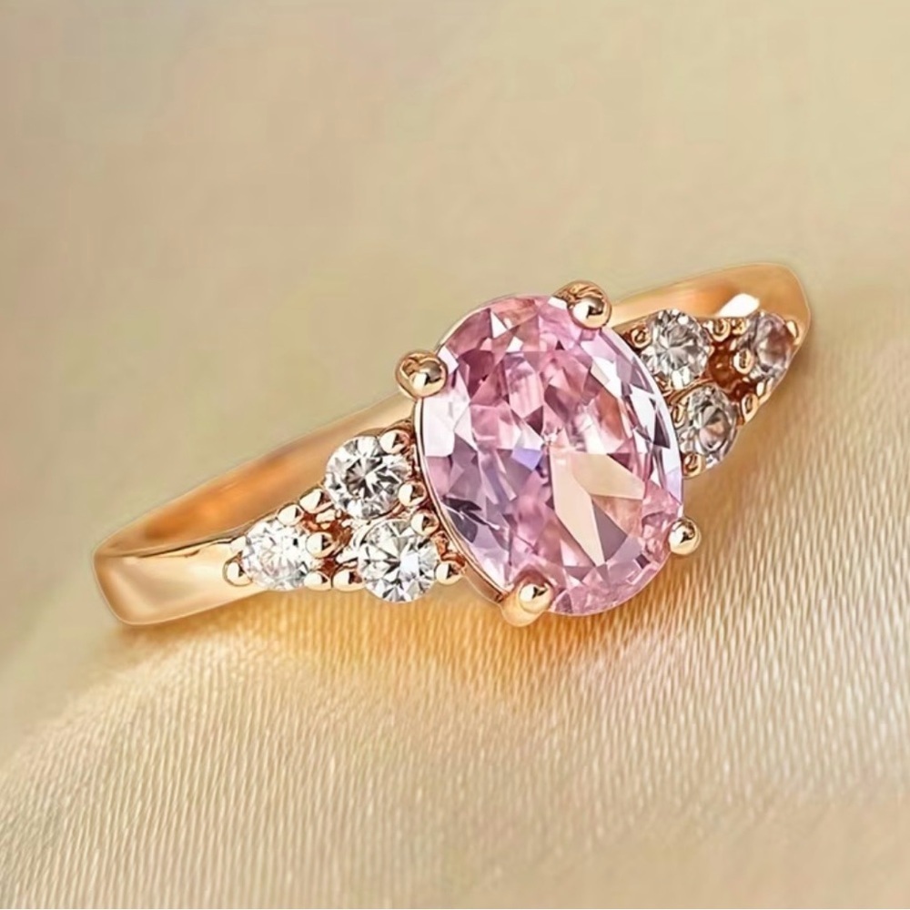 Elegant Pink Gemstone Gold Ring.